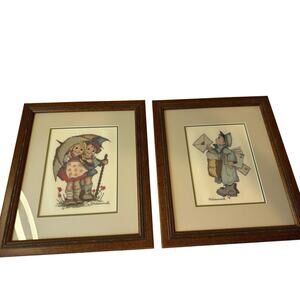 Hummel Framed Completed Cross Stitch Postman Rainy Day Couple 17”x14.5” Art Wall